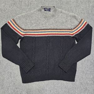 Vintage 70s Puritan Aquaknit Shetland Wool Blend Cable Sweater Rainbow Mens XL